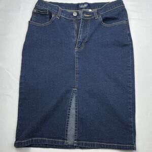 Denim Skirt Pencil Stretch Women 5 Front Slit and Button Zip Closure Angel Retro